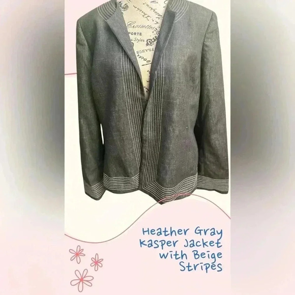 Kasper Jacket Heather Gray With Beige Stitching-Size 14 - Picture 5 of 9